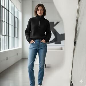 NWT Calvin Klein Jeans Womens Black Knitted Mock Neck Half Zip Sweater Size XL